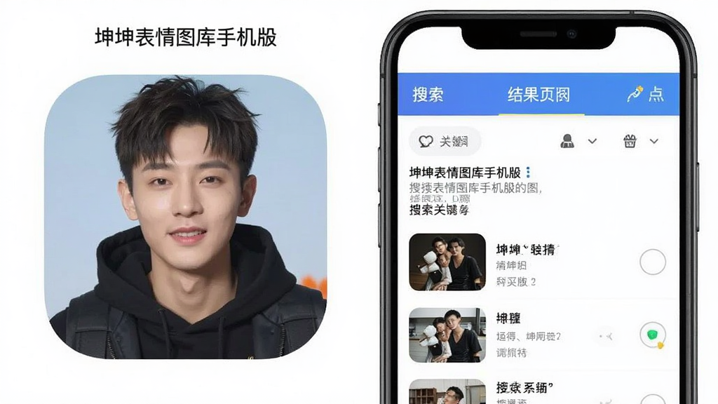 坤坤表情图库手机版app 搜索关键词和结果页对比图