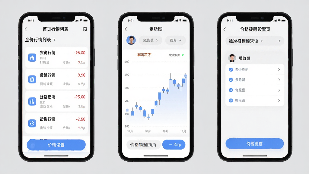 һ�š���۲�ѯʵʱ��App�����ֽ��沢��չʾͼ�������ҷֱ�����ҳ�����б�������ͼҳ�桢�۸���������ҳ�������԰׵�����Ϊ������ťԲ��ͼ���࣬�ֻ��߿�Ϊ��ɫ������Ϊǳ��ɫ��������ͳһ�������������޶���Ԫ��