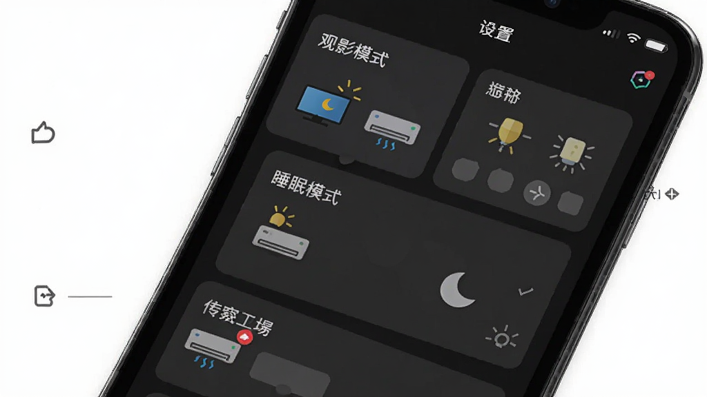 ˳��ң����App���Զ��峡�����ý��棬�ֻ���Ļ����ʾ�š���Ӱģʽ����˯��ģʽ���ȳ�����Ƭ��ÿ����Ƭ���е��ӡ��յ����ƹ��ͼ�꣬�û�������ק��������������ɫģʽ�����沼������������ִ���ƽ�����ʸɾ��޶���Ԫ�ء�