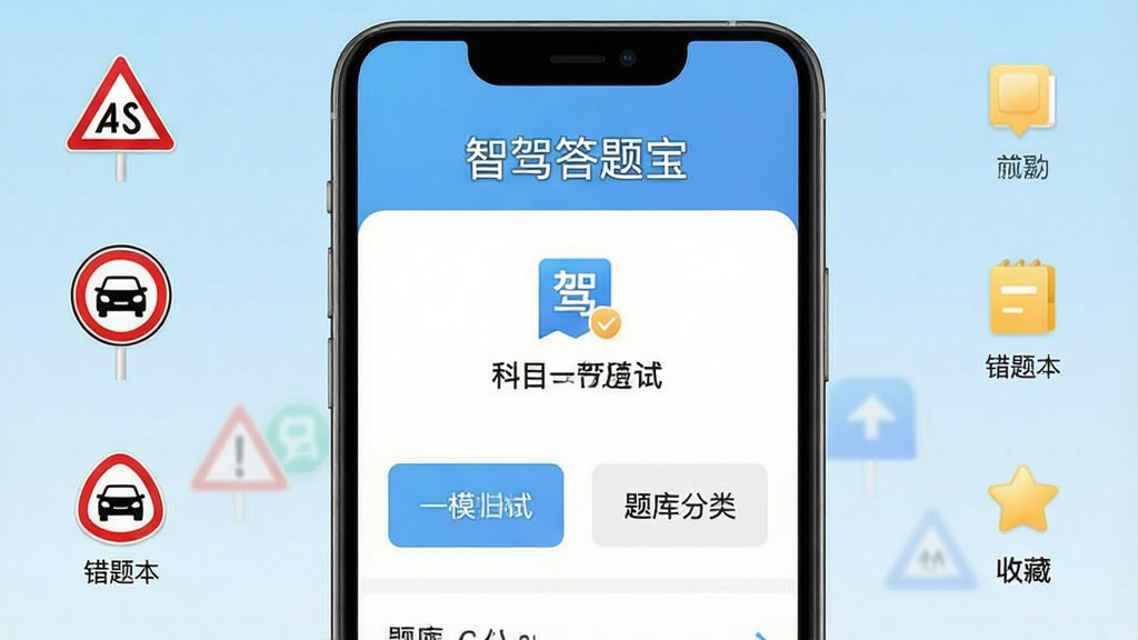 一张手机屏幕展示驾考刷题应用的界面截图,软件名称为