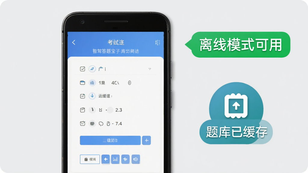 智驾答题宝在安卓手机上运行流畅的界面展示,画面中手机屏幕显示模拟考试进行中,旁边有