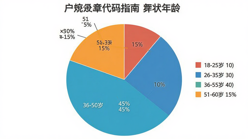 交规违章代码指南用户年龄分布饼状图,饼图分为四个扇区,18-25岁占比10%,26-35岁占比30%,36-50岁占比45%,51-60岁占比15%,每个扇区颜色不同,有图例标注年龄段和百分比,背景白色,图表风格简洁现代,画质干净无多余元素