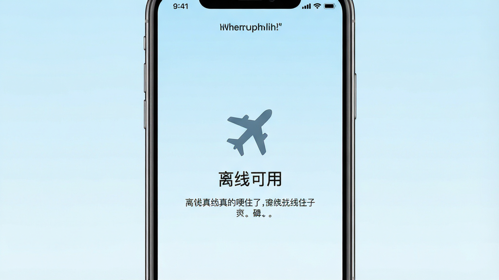 一张手机应用界面示意图,展示“真的哽住了”软件的离线模式提示页面,画面中央有一个飞机图标和“离线可用”字样,下方有简短的说明文字,背景为淡蓝色渐变,风格简洁清新,布局居中,画质干净无多余元素。