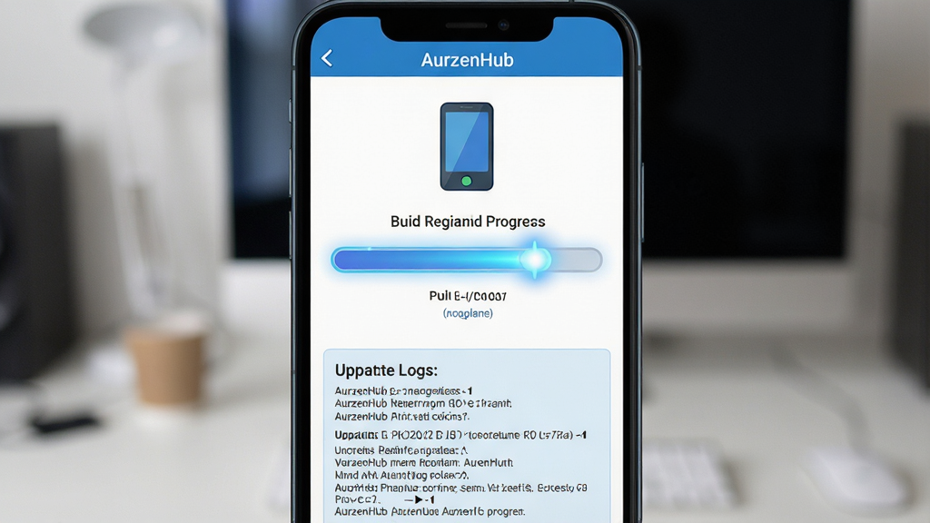 һ��չʾAurzenHub�̼����������ͼƬ������Ϊ�ֻ���Ļ��ʾ�̼����½������Ͱ汾˵��������Ϊ�Ϸ��豸ͼ�ꡢ�в����������·�������־���֣��Ű������ˣ����Ϊ��ƽ����ơ���ɫ��ɫ����ϸ���Ͻ��������й�Ч�����������׶������ʸ���ɾ��޶���Ԫ�أ������д��С�AurzenHub������