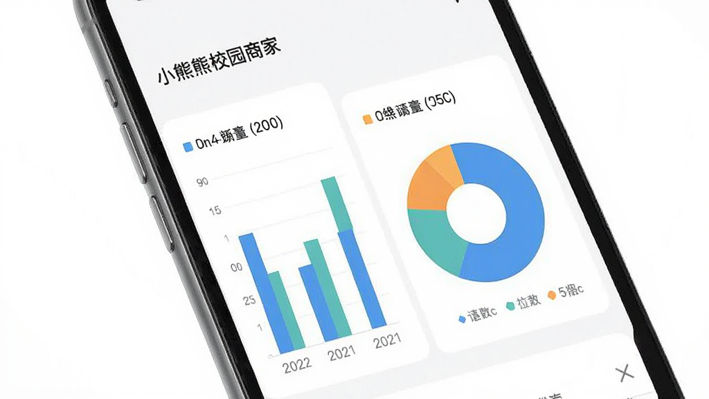 小熊校园商家 账单统计 界面 展示 柱状图 与 饼图 数据 清晰 手机屏幕 商务 简约 风格 干净 无多余元素