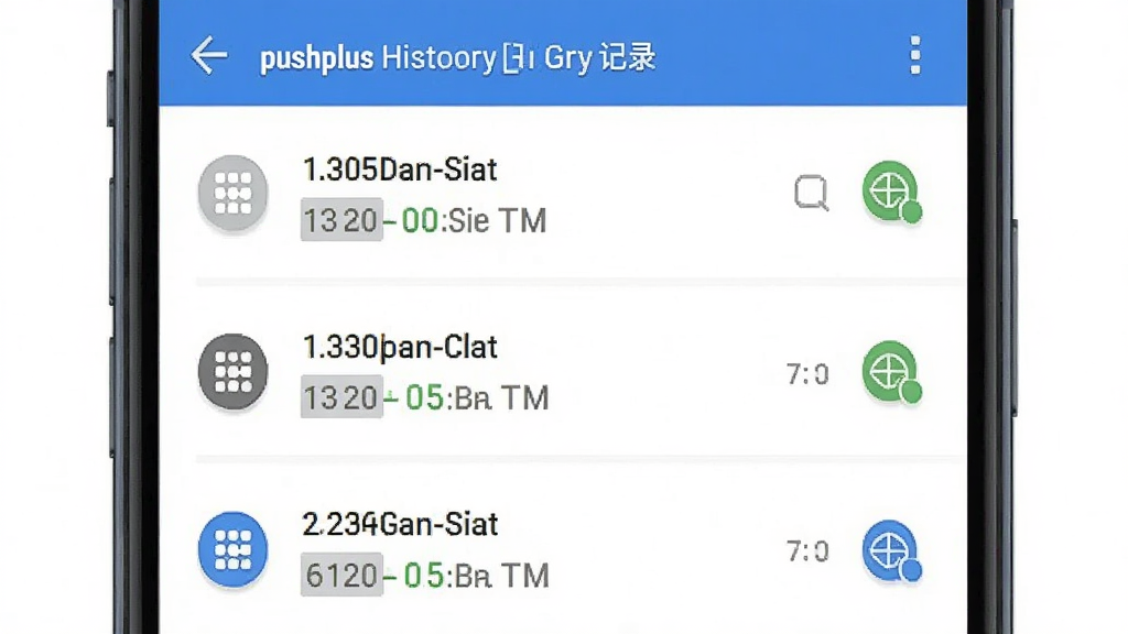 一张展示pushplus消息历史记录界面的图片,画面中手机屏幕显示消息列表,每条记录包含时间、状态和通道图标,布局为垂直列表,风格清爽扁平,细节清晰,画质干净无多余元素
