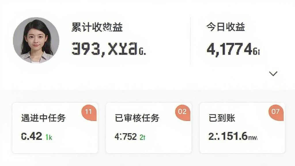 一张轻赚兼职个人中心页面的截图,页面显示用户头像、累计收益数字、今日收益数字,下方有进行中任务、已审核任务、已到账任务三个分类入口,每个入口带有数量角标,背景为白色,文字深灰,风格简洁