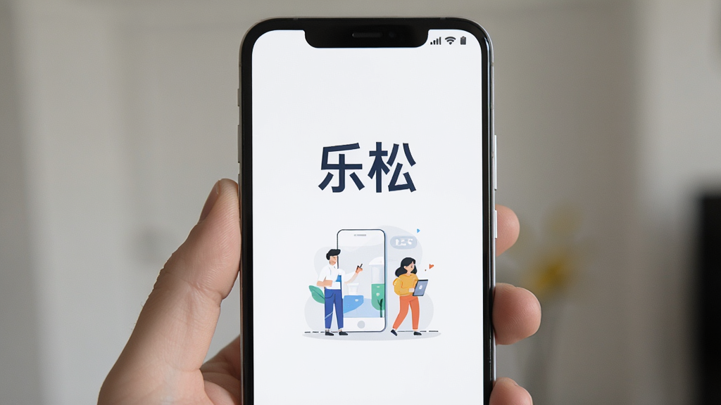 一张展示乐松App在安卓手机上安装完成后首次打开界面的图片,主体为一部安卓手机,屏幕内显示乐松App的欢迎页面,页面中央有乐松文字标识和简洁插画,背景为白色,布局居中对称,风格清新明快,细节柔和,画质干净无多余元素