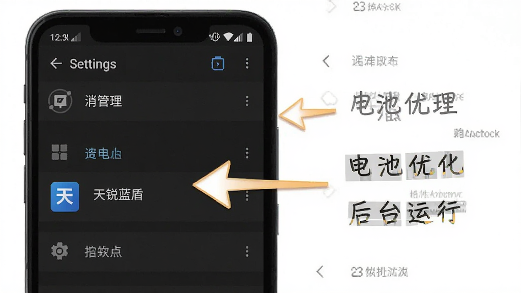 一张手机操作示意图,画面显示安卓手机的设置界面,箭头指向