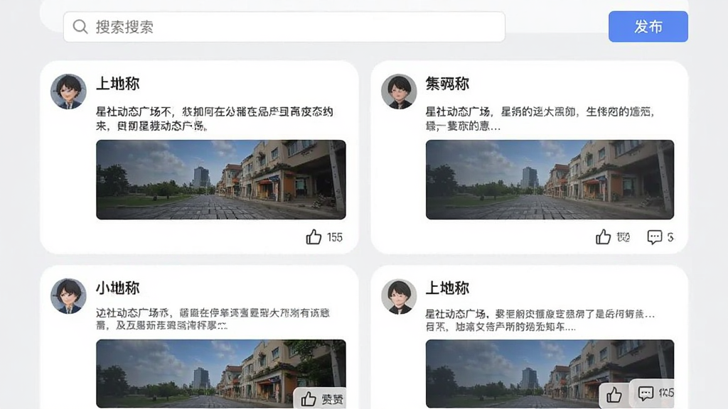 ���綯̬�㳡�����ͼ���������������ͷ�����ť���м����û���̬��Ƭ�б���ÿ�ſ�Ƭ����ͷ���ǳơ��������ݺ���ͼ�����½��е�������ͼ�꣬����Ϊǳ��ɫ��������ִ������ʸɾ�����