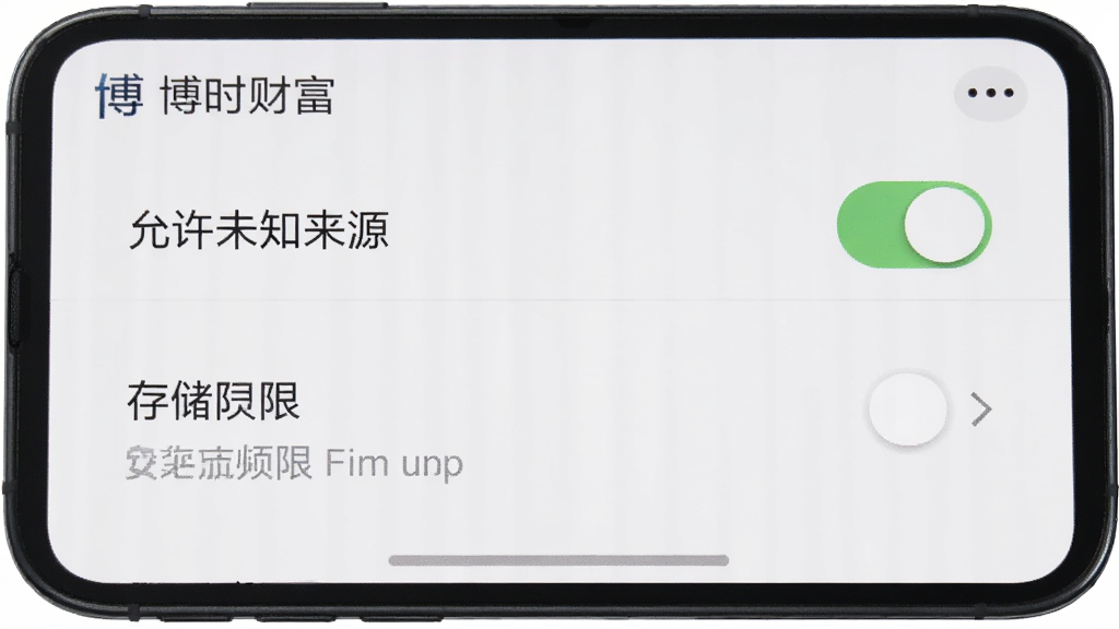 �ֻ���Ļ��ʾApp�İ�װȨ������ҳ�棬�С�����δ֪��Դ�����غʹ洢Ȩ��ѡ������࣬���С���ʱ�Ƹ�������������ɾ����޶���Ԫ��