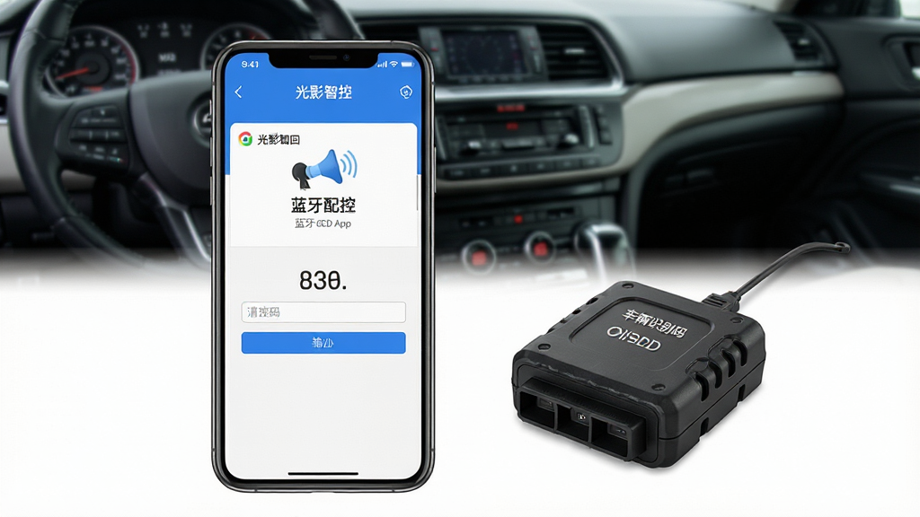 һ��չʾ����Ӱ�ǿء�App����OBD�豸�Ĳ���ָ��ͼ���������ֻ���Ļ��ʾ��������б��ͳ���ʶ����������Ա߷���һ��OBD���ӣ�������������ʻ�գ����дʵ�̷̳磬�������������ʸɾ��޶���Ԫ��