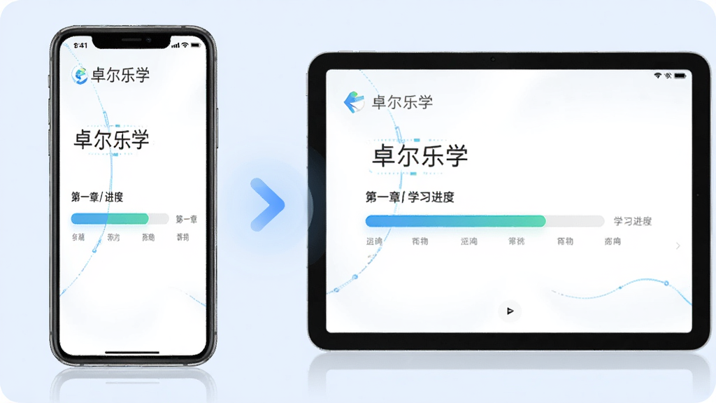 两台设备并排展示,左边手机和右边平板都打开