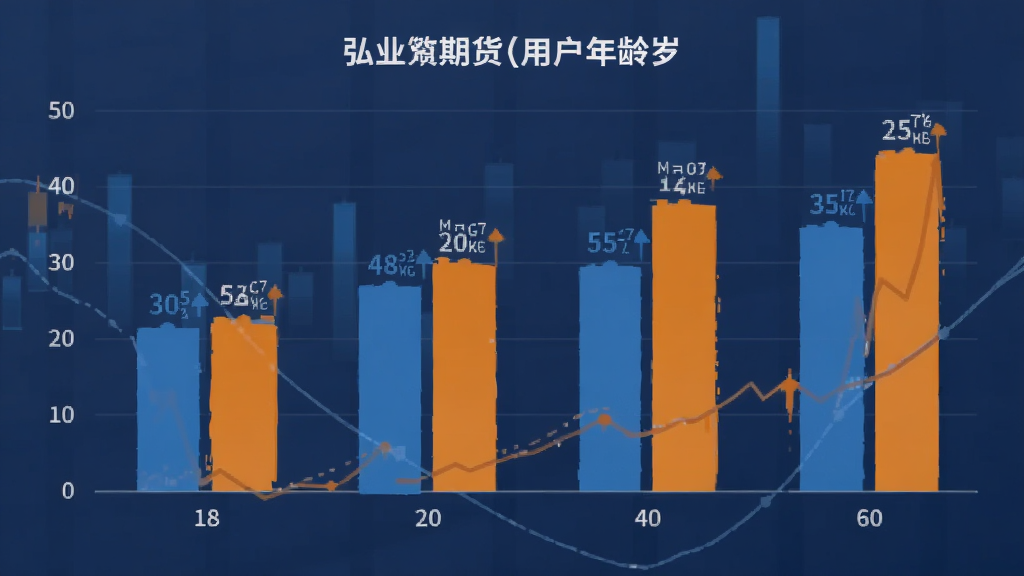弘业期货 用户年龄分布柱状图 18到60岁 不同年龄段人数占比 柱状图 手机屏幕 数据可视化 蓝橙配色 简洁清晰
