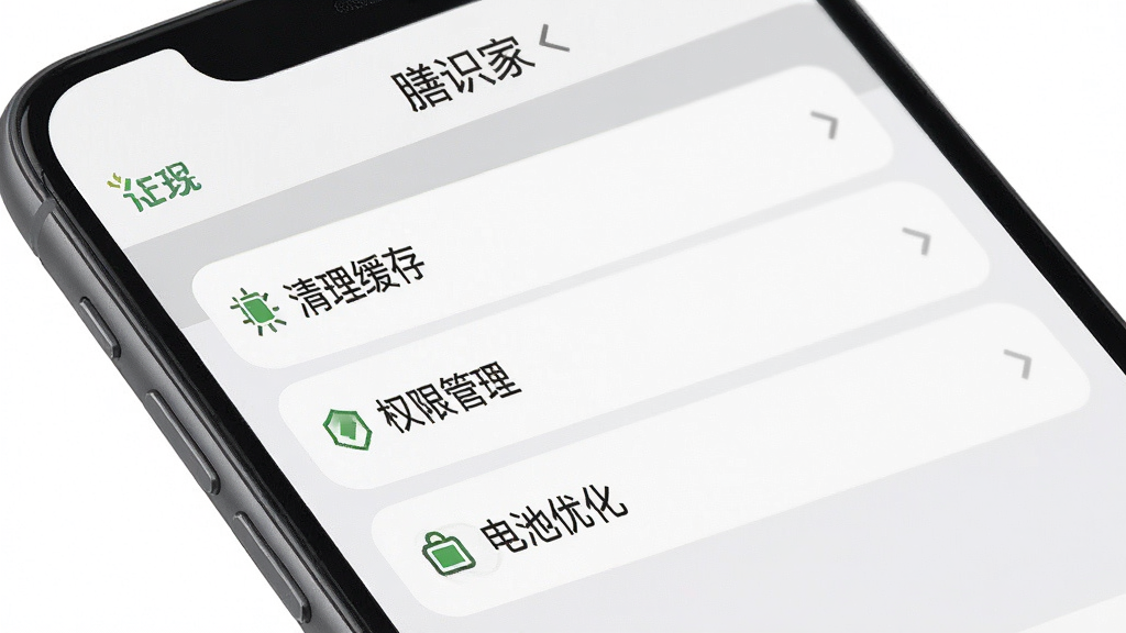 一张手机界面展示图,画面是“膳识家”App的设置页面,有清理缓存、权限管理、电池优化等选项,界面风格简洁,色彩以灰色和白色为主,细节清晰,画质干净,文字清晰,无多余元素