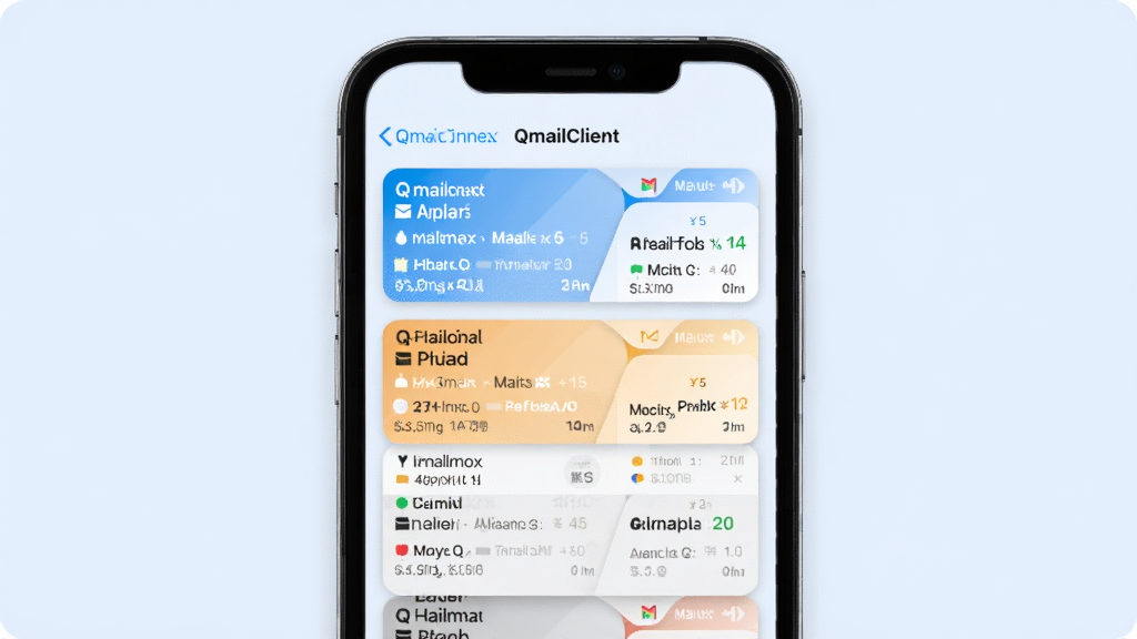 һ��չʾQmailClient���˻����������ͼƬ���������ֻ���Ļ��ʾ��������˻����ռ��俨Ƭʽ���У�ÿ����Ƭ�в�ͬ��ɫ�ı�ʶ��δ���ʼ�����������Ϊ����ɫ�������ˬ��ϸ�ھ��£����ʸɾ��޶���Ԫ��