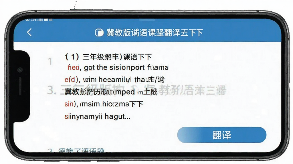 冀教版英语三下 课文翻译界面 中英对照 三年级英语下册 课文内容 翻译按钮 手机屏幕 蓝白配色 清晰排版 干净无多余元素