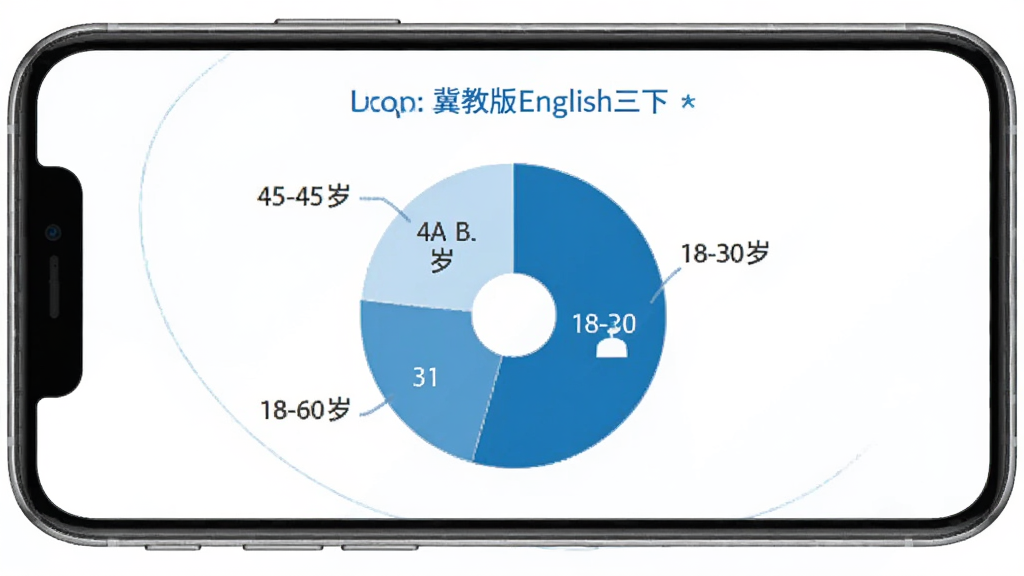 冀教版英语三下 用户年龄分布 饼状图 18-30岁 30-45岁 45-60岁 不同年龄段占比 数据可视化 手机屏幕 蓝白配色 简洁风格 高清画质