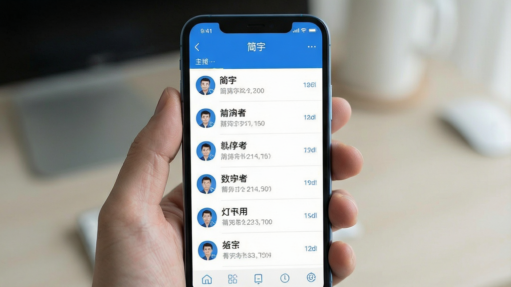 简宇 手机聊天界面 简洁清爽 蓝白配色 打开软件展示主聊天列表 无广告弹窗 画面干净 高清画质