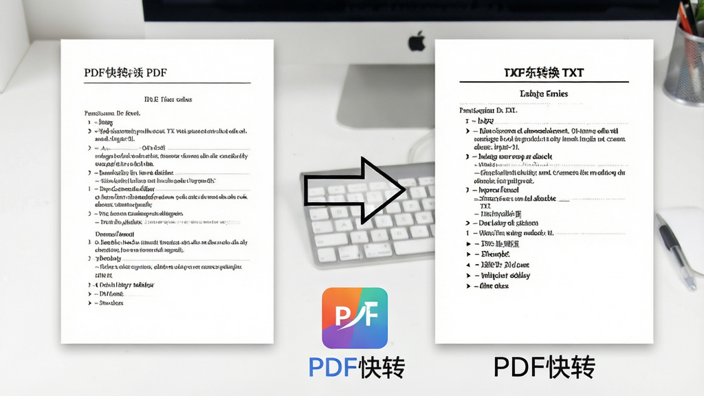 һ�ŶԱ�ʾ��ͼ�������һ���Ű������PDF�ĵ���ͼ���Ҳ��Ǿ�����PDF��ת��ת�������ɵ�TXT�ĵ���ͼ��TXT�ĵ��������ر����˱��⡢�����������б����ţ������м���һ����ͷ��PDFָ��TXT����ͷ�·��С�PDF��ת��������Logo�������Ǹɾ��İ�ɫ���棬���дʵ�������������޶���Ԫ��