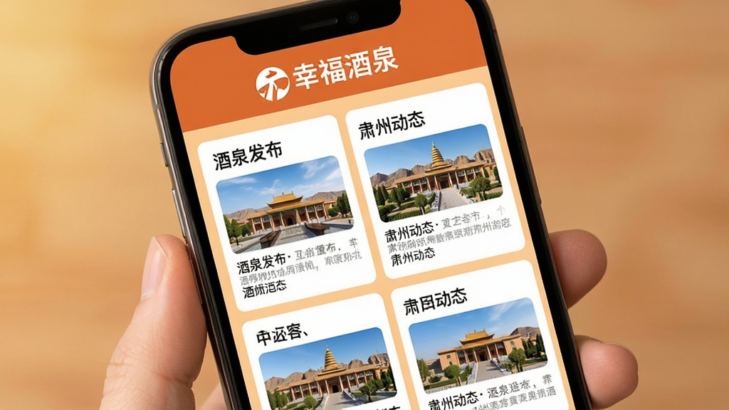 �ֻ���Ļ��ʾ�Ҹ���Ȫ����Ѷҳ�棬�����С��Ҹ���Ȫ��Logo��ҳ���������ű������ſ�Ƭ����������Ȫ�������������ݶ�̬���ȱ��⣬��Ƭ����Сͼ��������ůɫ���������Ű����룬���ɾ�����������