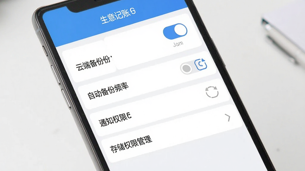 �������APP���ý��棬����չʾ�ֻ���Ļ�ϵ�����ҳ�棬�����ƶ˱��ݿ��ء��Զ�����Ƶ��ѡ�֪ͨȨ�޹������洢Ȩ�޹�������Ŀ������ɾ����࣬��ɫ����ɫ�Ͱ�ɫΪ�������ֱ�ǩ��ȷ������ִ���ƽ�����ʸɾ����޶���Ԫ��