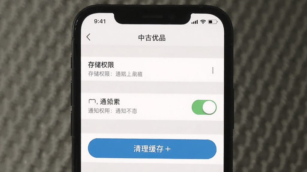 �й���ƷAPP������Ȩ�޹������棬����չʾ�ֻ���Ļ���й���ƷӦ�õ�����ҳ�棬�����洢Ȩ�ޡ�֪ͨȨ�޿��أ��Լ��������水ť�����沼������������࣬���ʸɾ��޶���Ԫ��