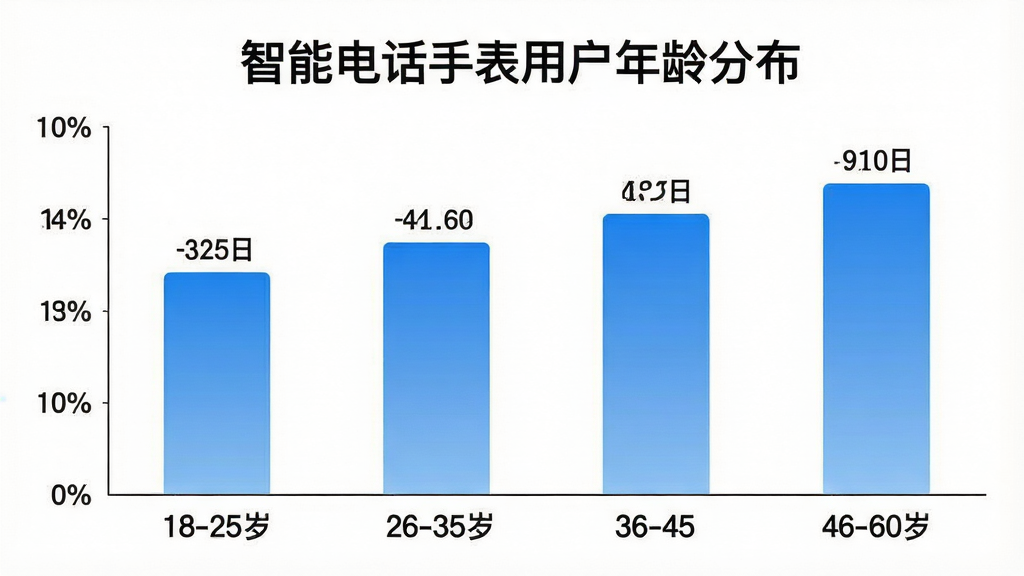 һ��չʾ���ܵ绰�ֱ�App�û�����ֲ�����״ͼͼƬ��������һ����������״ͼ�������ע�����18-25�ꡢ26-35�ꡢ36-45�ꡢ46-60�꣬�����ע�û�ռ�Ȱٷֱȡ����ֲ��þ��ж��룬ͼ���Ϸ��б��⡰���ܵ绰�ֱ��û�����ֲ������Ű��࣬������ݿ��ӻ���ϸ��������ʹ����ɫ������䣬��ֵ��ע�����������ʸɾ����޶���Ԫ�أ�����������