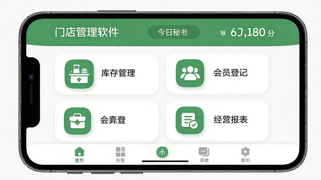 �������ŵ�������������棬�ֻ���Ļ��ʾ����̨������������Ա�Ǽǡ���Ӫ�����Ĵ�����ڣ����岼�ּ������������ɫ�Ͱ�ɫΪ��ɫ���������е������ƺͽ���Ӫҵ��ײ�Ϊ������������ִ���ƽ����ͼ��Բ�󣬻��ʸɾ��޶���Ԫ�أ������ֻ�UIչʾͼ