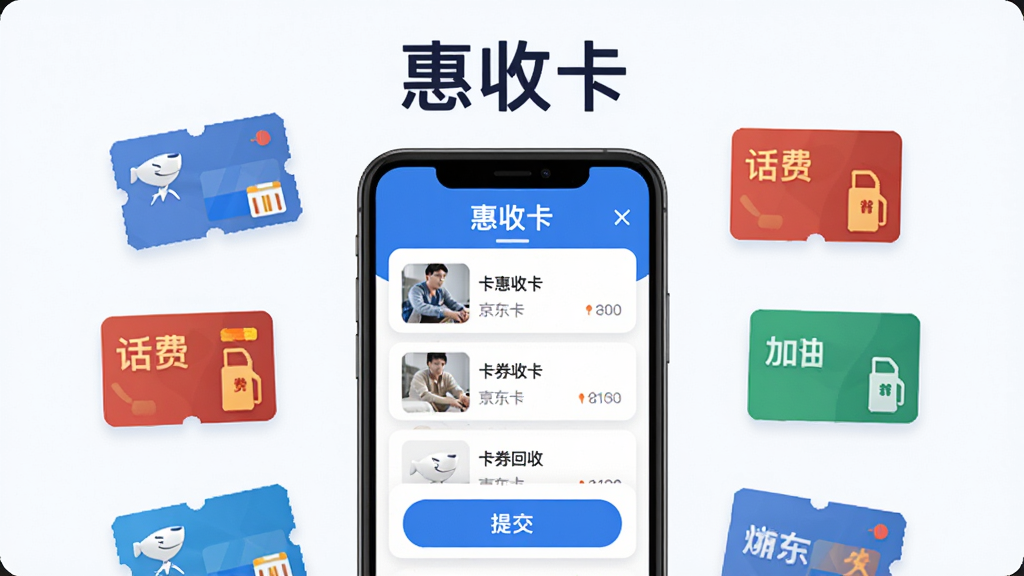 惠收卡应用主界面展示,标题文字