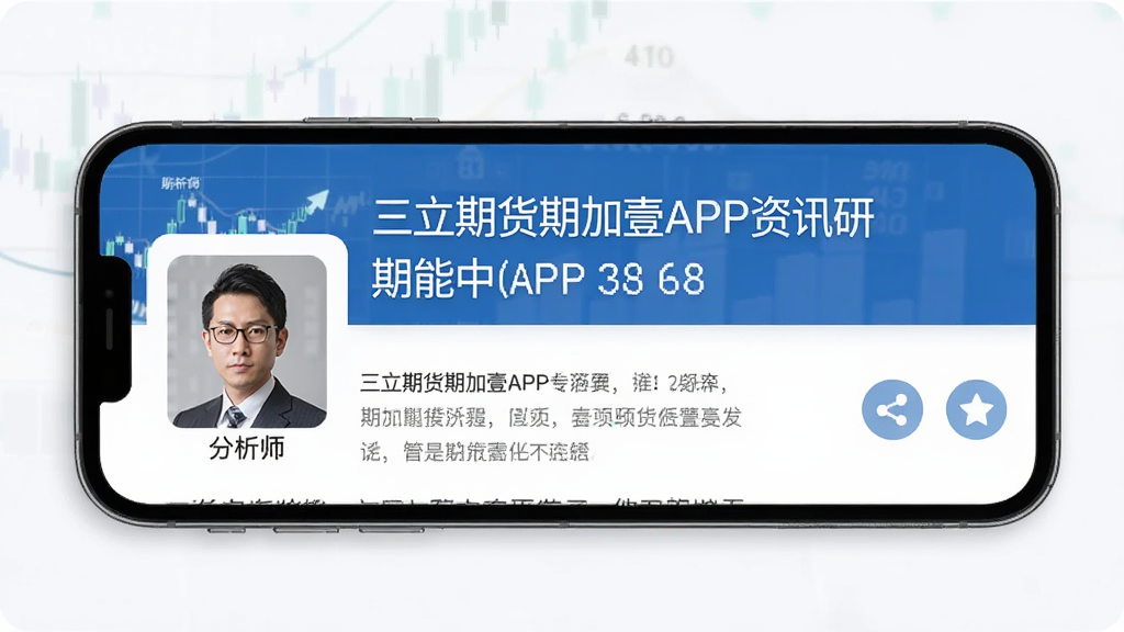 三立期货期加壹APP资讯页面,屏幕显示一篇期货研报文章,标题清晰,正文排版整齐,左侧有分析师头像,右侧有分享和收藏图标,背景为浅色阅读模式,字体锐利,风格干净清爽,无广告横幅,画质细腻