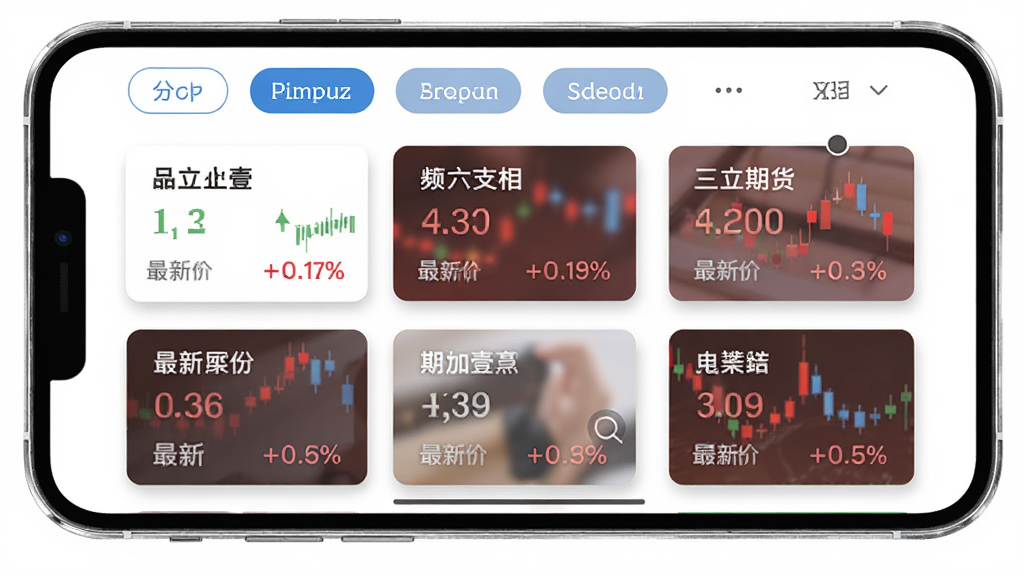 三立期货期加壹APP自选页面,屏幕显示多个期货合约卡片,每个卡片有品种名称、最新价和涨跌幅,卡片可拖拽排序,顶部有分组标签,背景为白色,卡片有轻微阴影,风格现代简约,画质干净,无多余图标