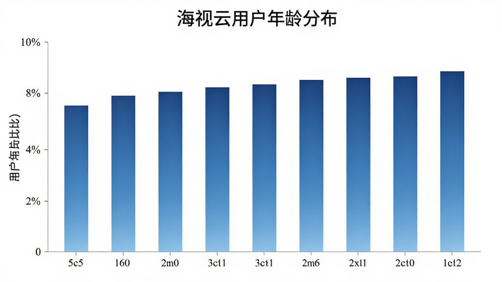 一张展示海视云用户年龄分布柱状图的图片,图表横轴为年龄段,纵轴为用户占比,柱子颜色为蓝色渐变,背景干净,风格简洁商务,画质清晰无多余元素。
