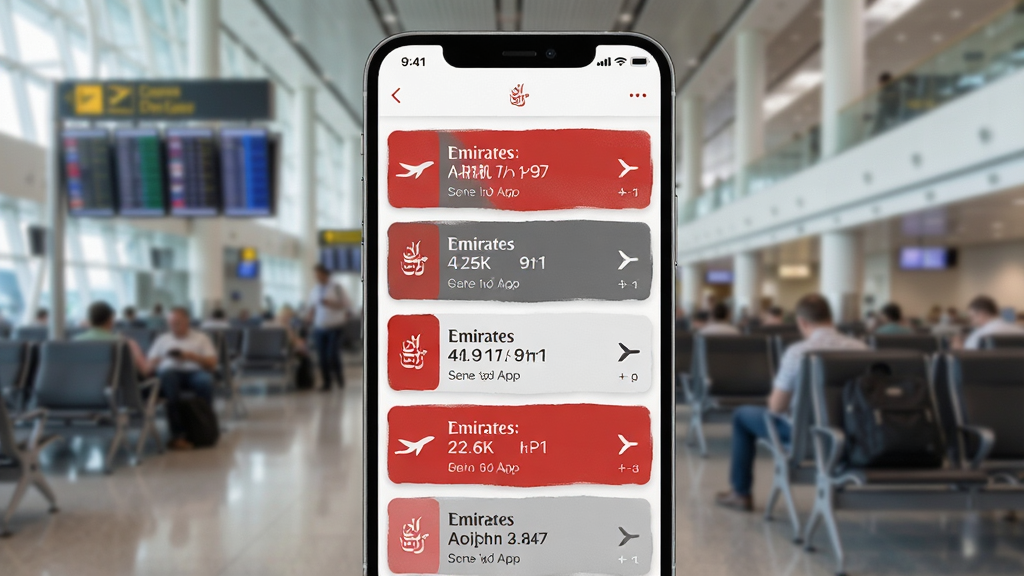 Emirates����������App���ද̬���ͽ��棬�ֻ���Ļ��ʾ��������֪ͨ��Ƭ�������ǻ��ڱ�����������ѣ���ɫ�ͻ�ɫ��ɫ����Ϣ�㼶�����������ǻ�����������黯���棬���ʸɾ��޶���Ԫ��
