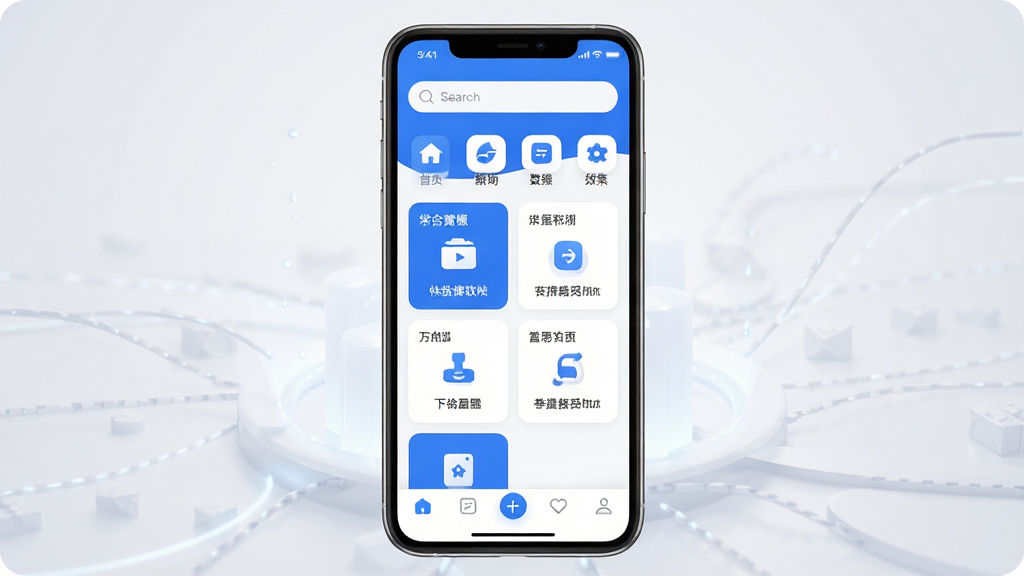 һ��չʾ�ɿ�Ƽ������������ͼƬ�������������ֻ���Ļ����Ļ����ʾ�ɿ�Ƽ�App����ҳ��������������͹��ܷ���ͼ�꣬�в��ǳ��ù��߿�Ƭʽ���У��ײ��ǵ�������������������ɫΪ����������ִ���ƽ����ͼ��Բ�󣬻��������ɾ��޶���Ԫ�أ�����Ϊǳ��ɫ���䣬ͻ���Ƽ��к�Ч�ʸС�