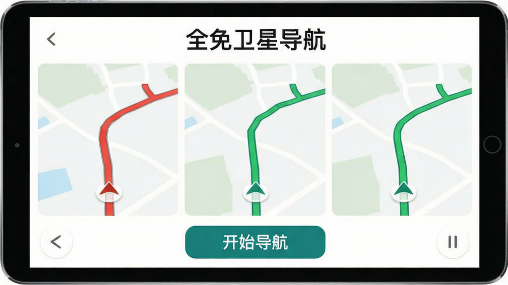 һ�ŵ���·�߹滮���棬������ʾ��ȫ�����ǵ��������ƣ���Ļ�м���������ͬ��ɫ��·�߶Ա�ͼ����ɫ����ӵ�¡���ɫ������ͨ���ײ��С���ʼ��������ť�����岼������������ƽ�������ʸɾ��޶���Ԫ��