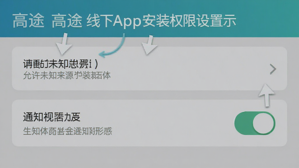 高途线下App安装权限设置界面示意图,展示安卓手机设置中允许未知来源安装和通知权限开关,界面简洁,标注清晰,画质干净无多余元素