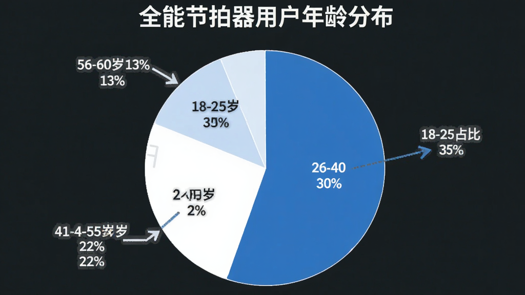 һ�ű�״ͼ��չʾȫ�ܽ������û�����ֲ���ͼ�б�ע18-25��ռ��35%��26-40��ռ��30%��41-55��ռ��22%��56-60��ռ��13%��ͼ��������ִ���������ɫ�����ݱ�ǩ���������ʸɾ����޶���Ԫ�ء�
