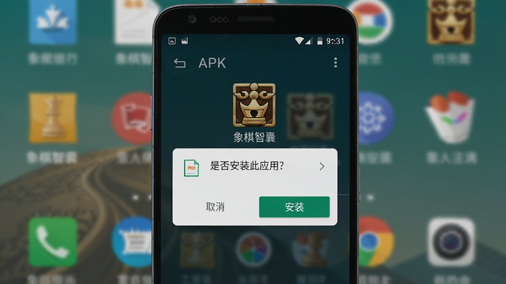 һ��չʾ�ڰ�׿�ֻ��ϰ�װ���������ҡ�APK�ļ���ʾ��ͼ���������ֻ���Ļ��ʾ���Ƿ�װ��Ӧ�ã����ĵ������·��С�ȡ�����͡���װ��������ť���������ֻ������ģ�����棬���дʵ�������������ص�ͻ����װ����