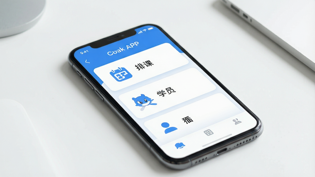 һ��չʾ��������APP�����沼�ֵ�ͼƬ���������ֻ���Ļ����������ʾ���ſΡ�ѧԱ���ҵ�������ģ����ڣ�������ɫ������Ϊ����ͼ����Ƽ���׶��������Ǹɾ������棬��������ˬ�ִ��������������޶���Ԫ��