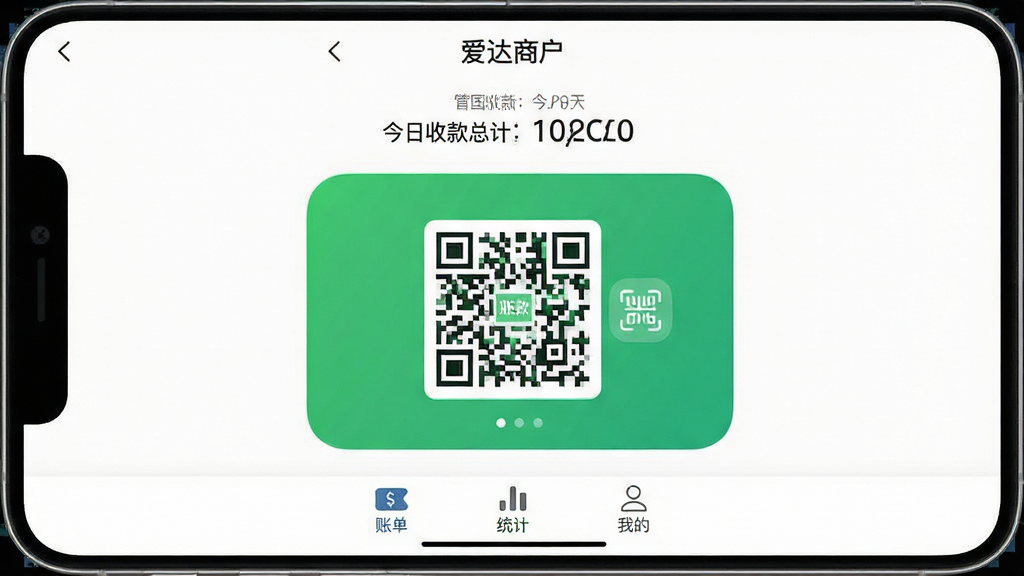 һ���ֻ�Ӧ�ý����ͼ�����������ǡ������̻�������ҳ��������ʾ�����տ��ܼƽ��м�����Ŀ����ɫ�տ��ά���ɨ��ͼ�꣬�ײ��������˵���ͳ�ƺ��ҵ�������ǩ��������Ϊ�ɾ��Ĵ���ɫ��UI����ƽ�ִ�����ť��Ե��΢Բ�ǣ����廭��������û�ж���Ĺ����������Ԫ�ء�