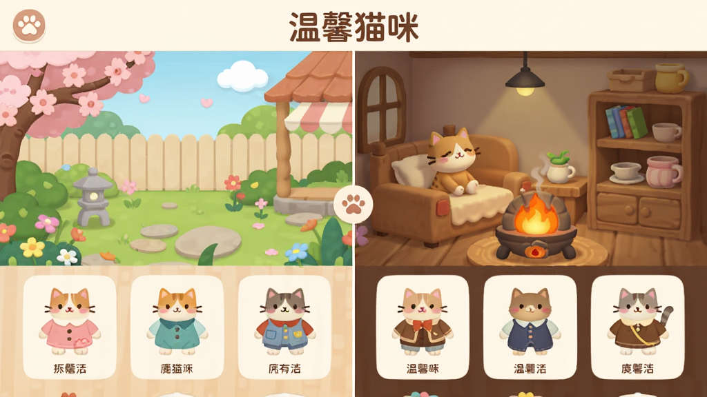 ��ܰè��Ӧ���ڵķ���װ����棬չʾ��ͬ���ķ��䱳����è����Σ���������ӣ��ͥԺ��ů¯���������л������沼�����������Ϊ��ƽ����ͨ��ƣ����ʸɾ��޶���Ԫ�أ�ͼƬ�д��С���ܰè�䡱����