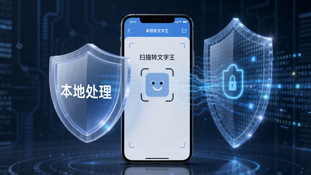 一张AI生图,画面中央是一个手机,手机周围有一个半透明的盾牌图标,盾牌上写着