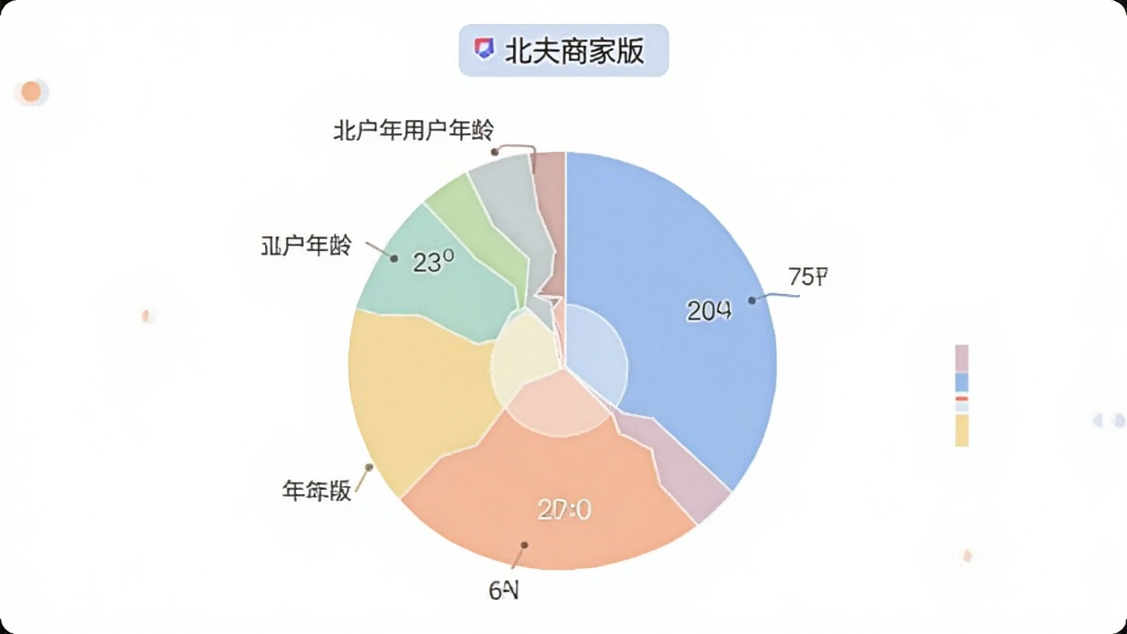 北夫商家版 用户年龄分布饼状图 展示不同年龄段用户占比 图表中有“北夫商家版”标注 风格简洁 配色柔和 画质干净