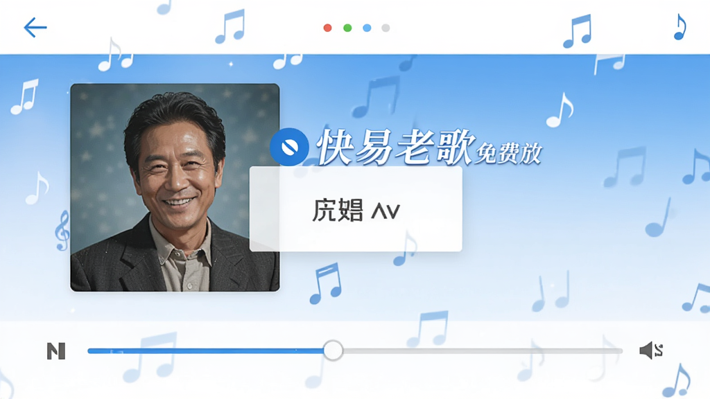 快易老歌免费 播放界面 展示歌曲封面和进度条 无广告弹窗 界面清爽 蓝白配色 布局简洁 干净无多余元素