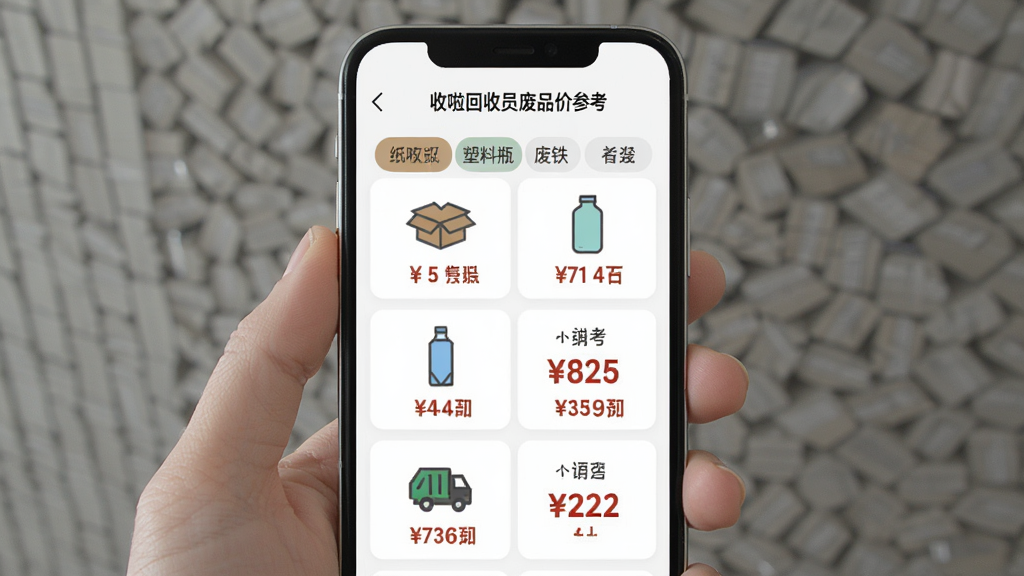 一张展示“易购栈”主界面的AI生图,画面中央是一个手机屏幕,屏幕内显示着干净的白色背景,顶部是搜索框,中间是整齐的商品列表,底部有三个简单的标签图标,屏幕旁边有一个“易购栈”的文字标签,整体布局清晰,风格极简现代,细节干净,画质清晰,无多余元素