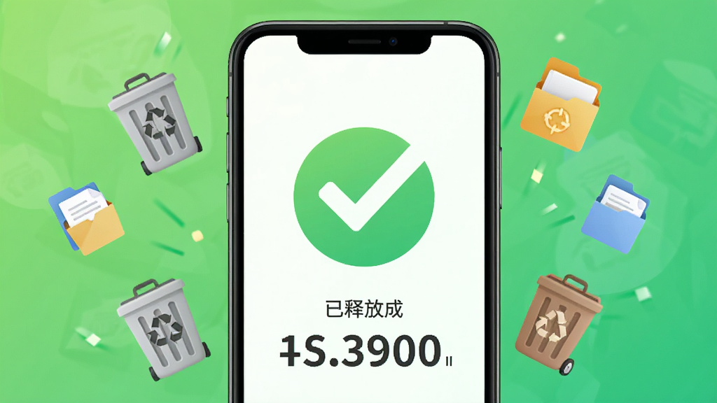 һ��չʾȫϬAPP��������������ܵ�ͼƬ���������ֻ���Ļ����Ļ����ʾ������ɺ�Ľ��棬�м���һ�����Ĺ�ѡͼ�꣬�·���ʾ���ͷŵĴ洢�ռ����֣���Χ������Ͱ���ļ�ͼ��Ʈ������������ˬ����ɫ���䣬������ɻ��ã������������ɾ����޶���Ԫ��