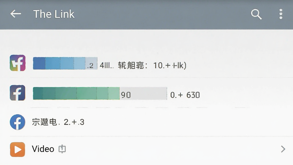 一张手机电池消耗统计截图风格的图片,画面中显示“The Link”应用在后台的耗电占比非常低,条形图显示其耗电量远低于其他社交和视频应用,界面为安卓系统电池管理页面风格,文字清晰,数据直观,画质干净