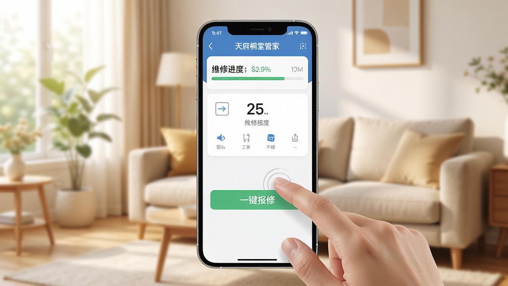 �츮ͩ�ùܼ�APP��һ�����޹��ܵ��ֻ������ͼ��������һֻ�����ڵ���ֻ���Ļ�ϵı��ް�ť����Ļ�Ϸ���ʾά�޽���������������ܰ�ļҾӻ��������дʵ������ϸ�����������ʸɾ����޶���Ԫ��