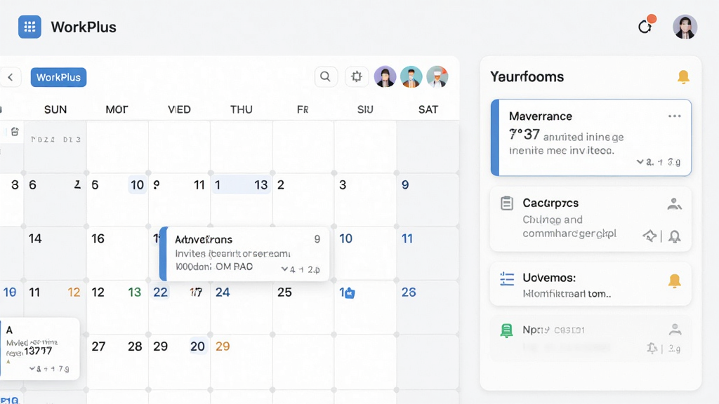 WorkPlus 日程管理界面,展示日历视图和待办事项列表,包含会议邀请卡片和提醒图标,界面以浅色背景为主,风格现代简洁,画质清晰,干净无多余元素